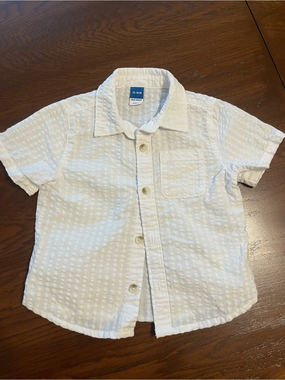 Old Navy White Textured Short-Sleeve Button-Down Shirt for Kids